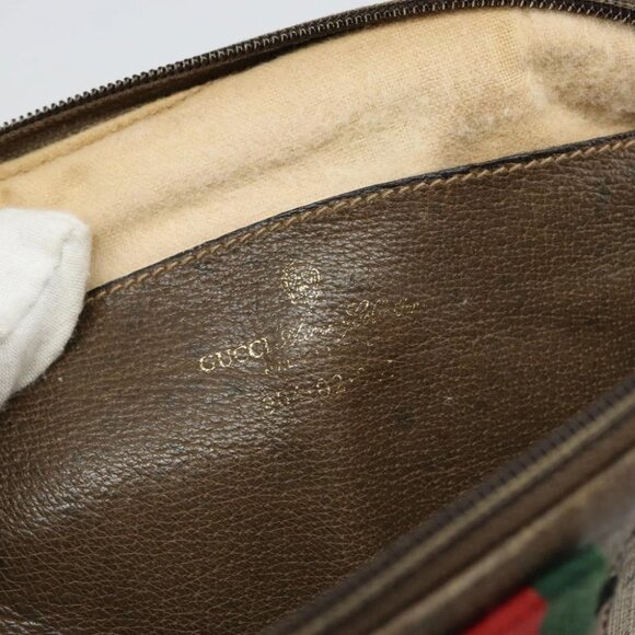 GUCCI GG Supreme Web Sherry Line Bag PVC Beige Gold - Picture 13 of 15